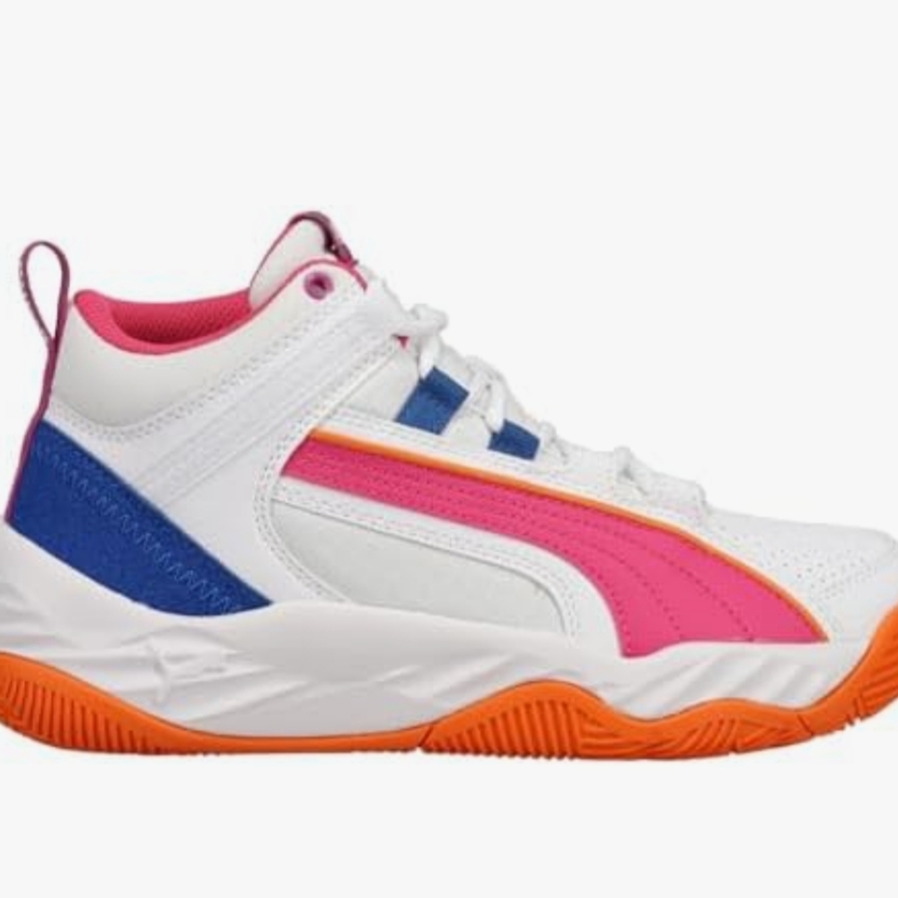 Puma Kids' White, Pink, and Blue Sneakers